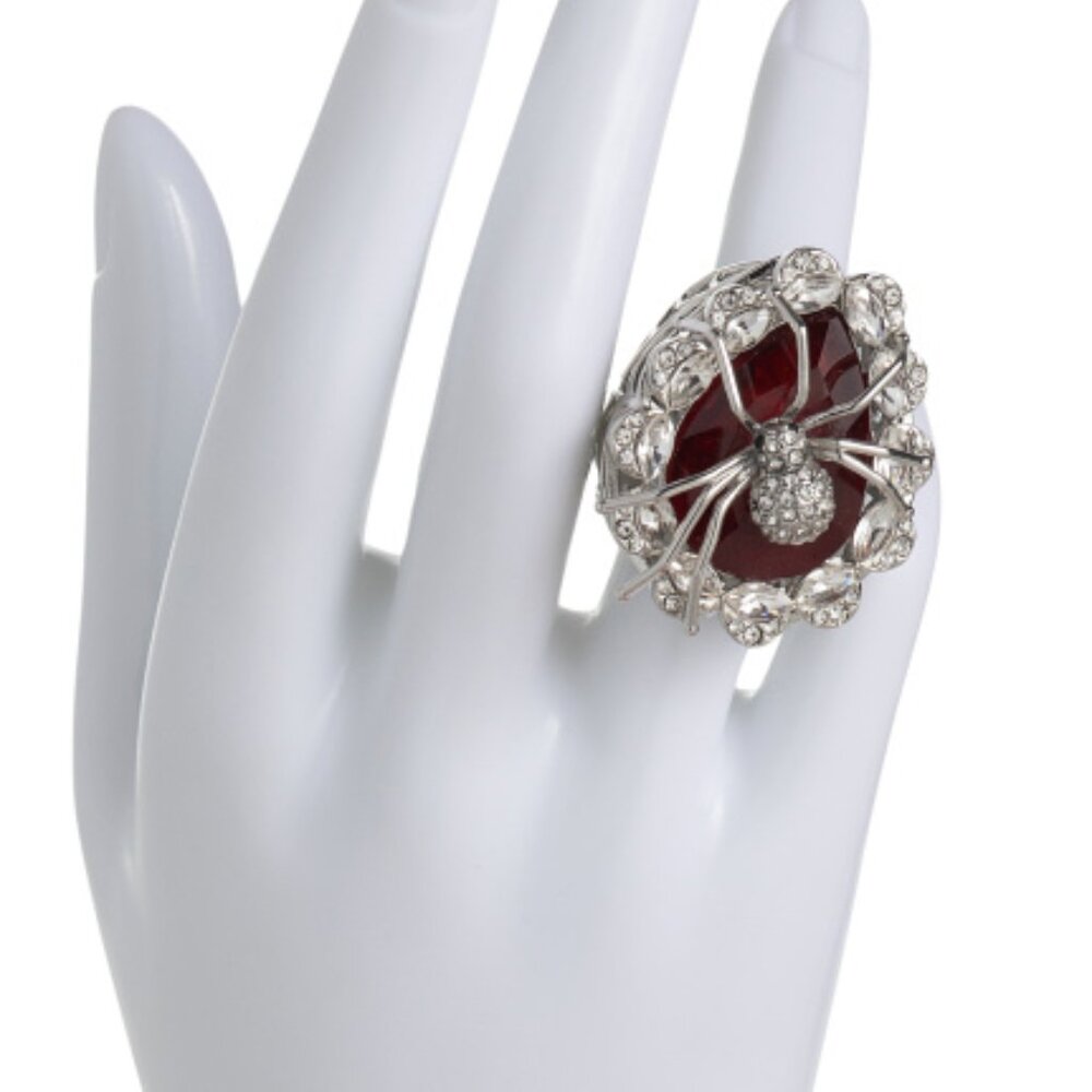 NWT Size 7 Betsey Johnson Silver and Red Spider Ring